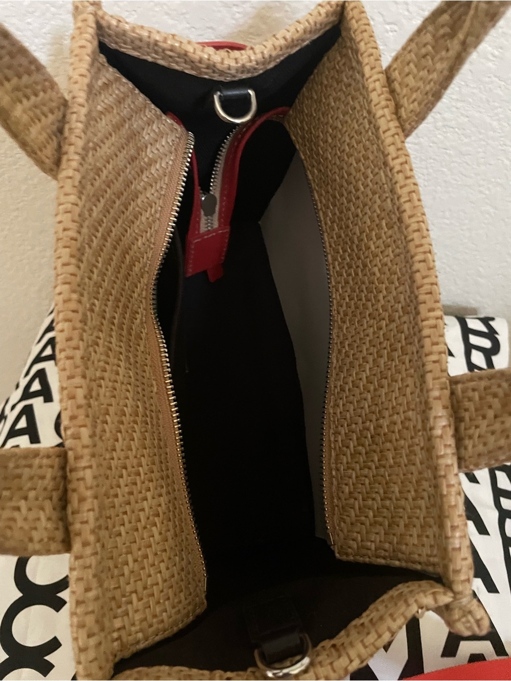 Marc Jacobs Straw Tote with Red Handles and Floral Embroidery - Picture 9 of 9